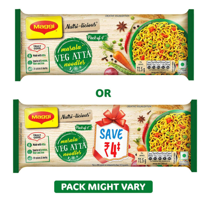 Maggi Nutri-Licious Masala Veg Atta Instant Noodles  ( 4 Pieces ) - Image 3